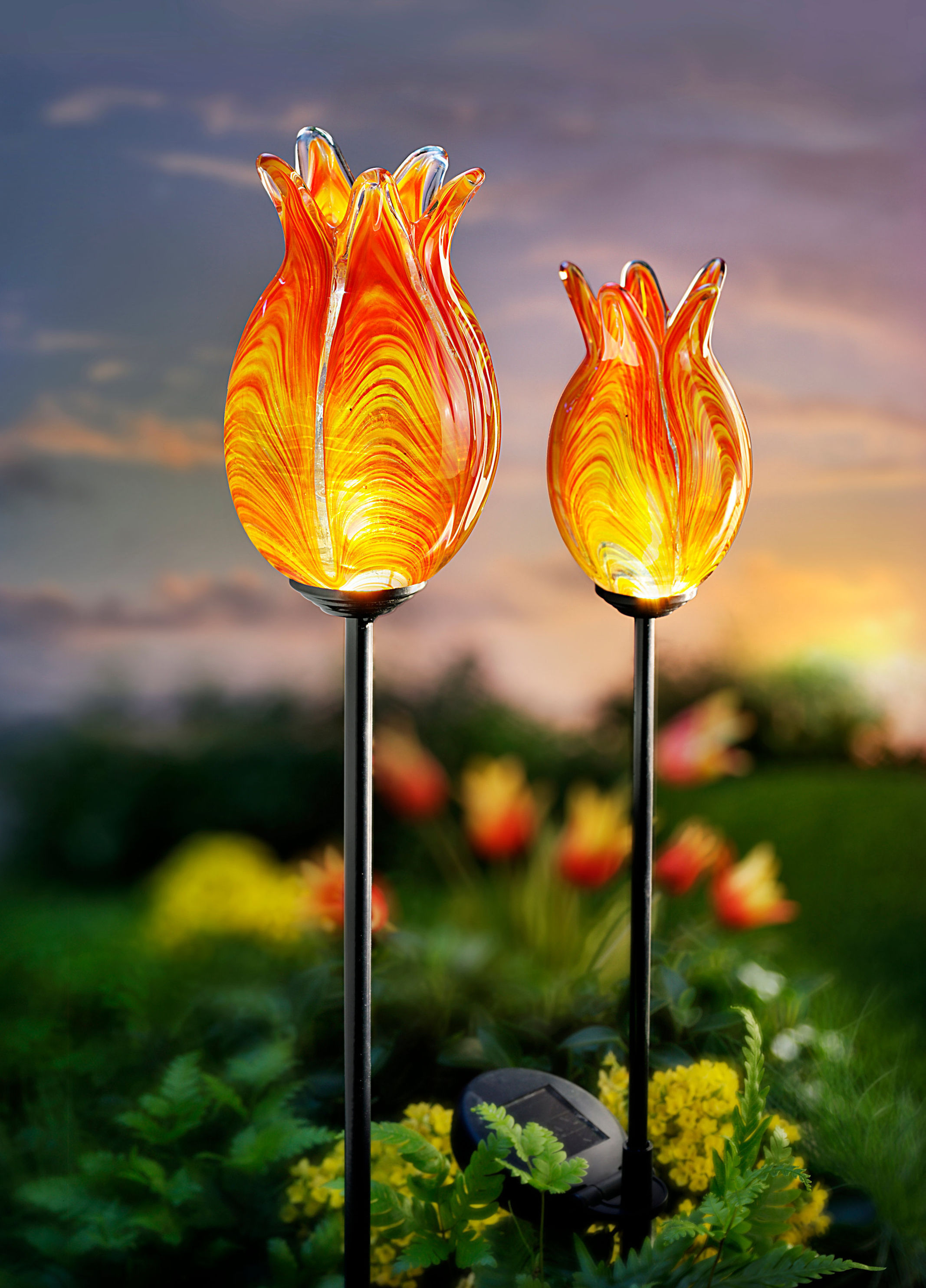 Solar-Gartenstecker Glasblüte Arancia, 2er-Set | Weltbild.de
