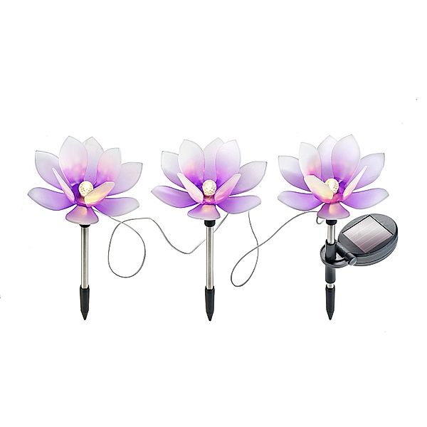 Solar-Gartenstecker „Lotus“, 3er-Set (Farbe: Flieder)