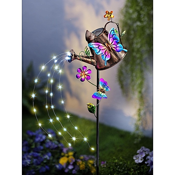 Solar-Gartenstecker mit Gießkanne Butterfly, 32 LEDs
