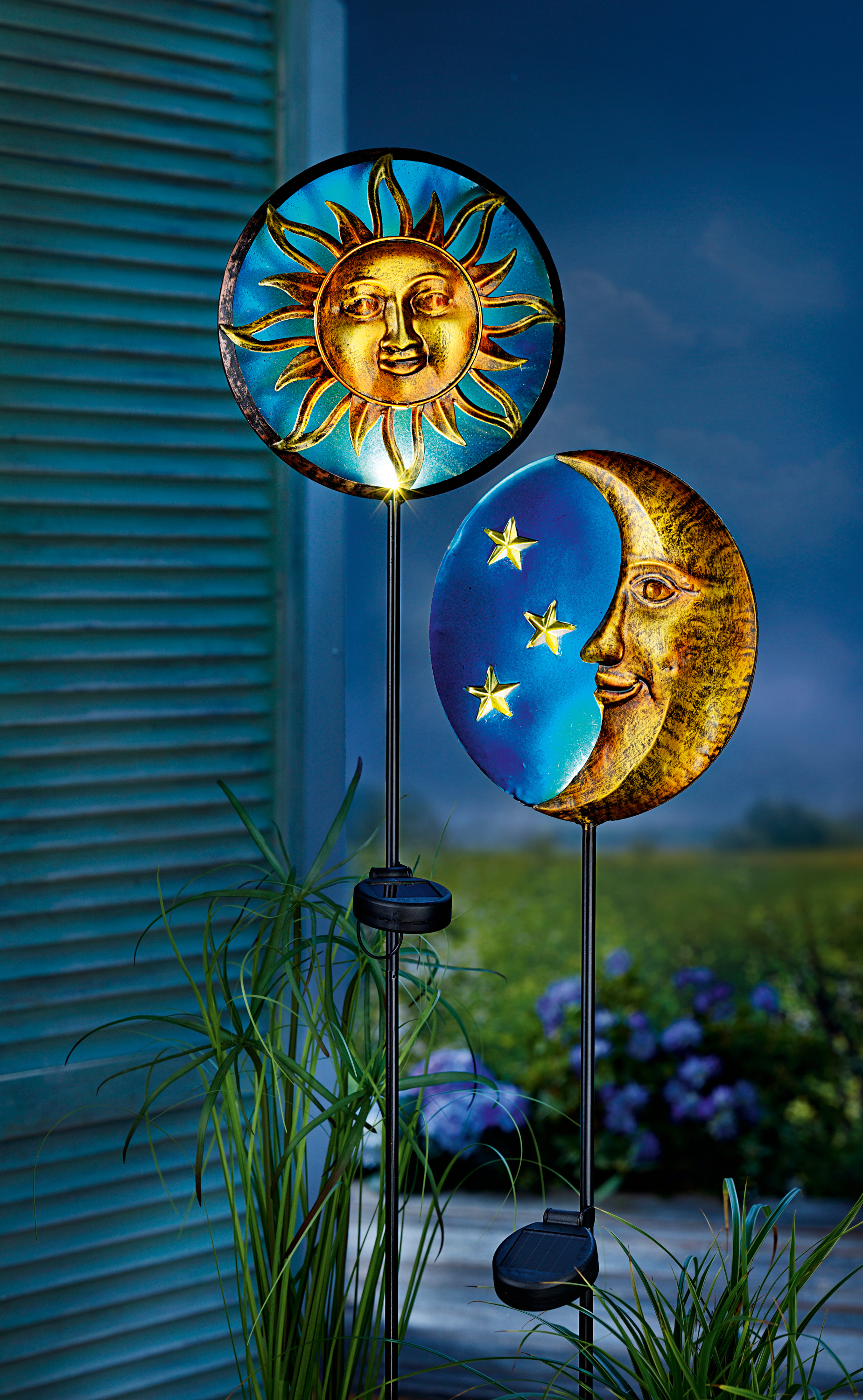 Solar Gartenstecker "Sonne & Mond" 2er-Set LED Beleuchtung Deko Gartendekoration 