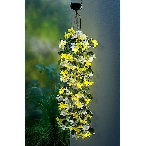 Solar-Hängedeko Blütenzauber (Farbe: weiss/gelb)