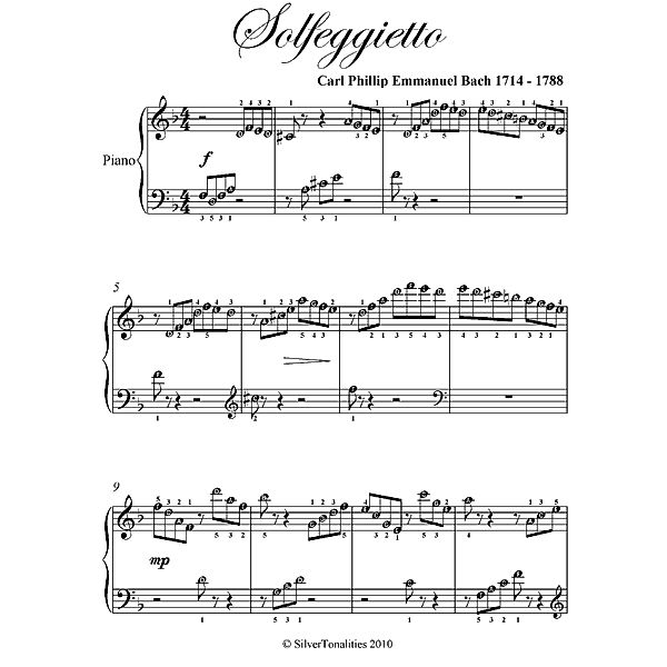 Solfeggietto Easy Piano Sheet Music, Carl Phillip Emmanuel Bach
