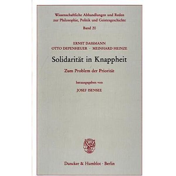 Solidarität in Knappheit., Meinhard Heinze, Ernst Dassmann, Otto Depenheuer