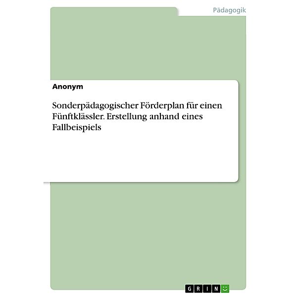 Sonderpädagogischer Förderplan für einen Fünftklässler. Erstellung anhand eines Fallbeispiels