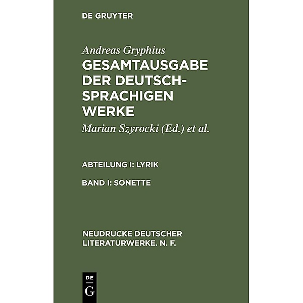 Sonette / Neudrucke deutscher Literaturwerke. N. F. Bd.9