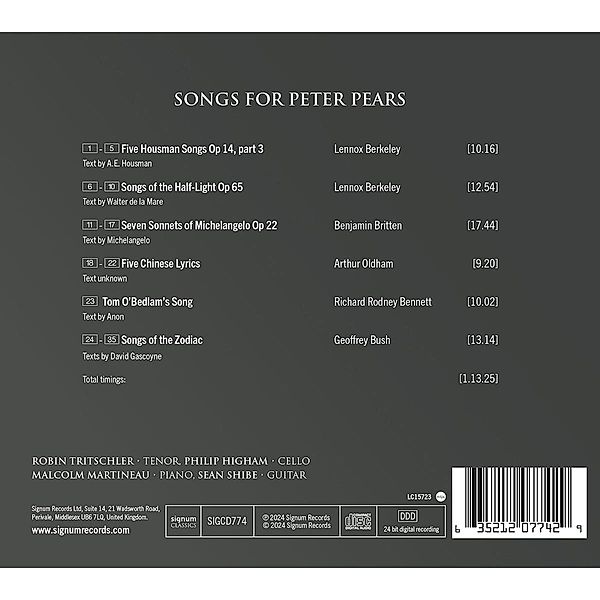 Songs For Peter Pears, Tritschler, Higham, Martineau, Shibe