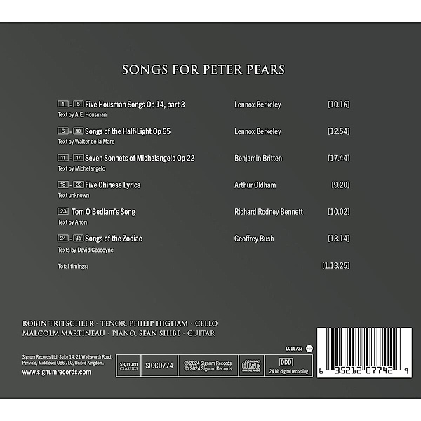 Songs for Peter Pears, Tritschler, Higham, Martineau, Shibe