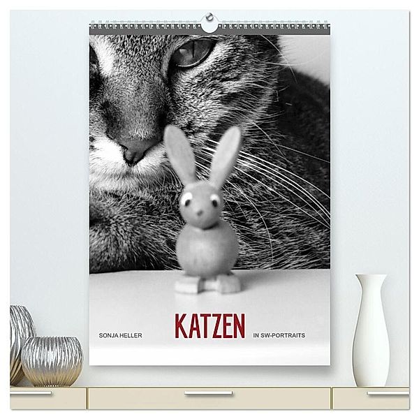 Sonja Heller Katzen in SW-Portraits (hochwertiger Premium Wandkalender 2024 DIN A2 hoch), Kunstdruck in Hochglanz, Sonja Heller