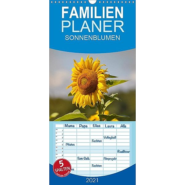 Sonnenblumen 2021 - Familienplaner hoch (Wandkalender 2021 , 21 cm x 45 cm, hoch), Bildagentur Geduldig