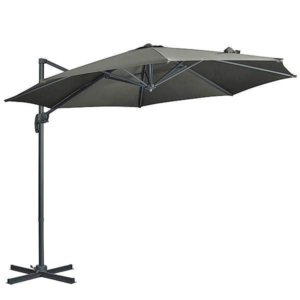 Sonnenschirm mit 5-stufiger Neigung und Handkurbel grau (Farbe: grau)
