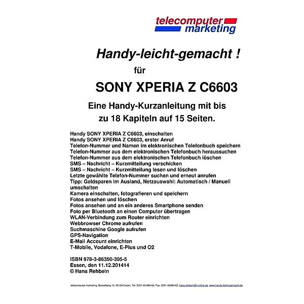SONY XPERIA Z C6603 leicht-gemacht, Hans Rehbein