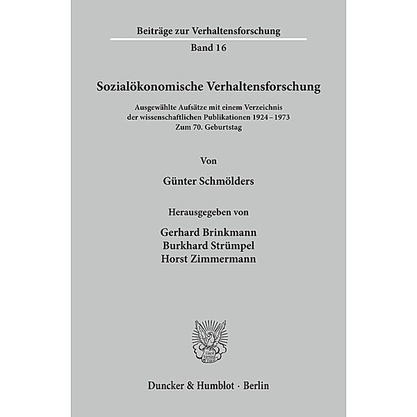Sozialökonomische Verhaltensforschung., Günter Schmölders