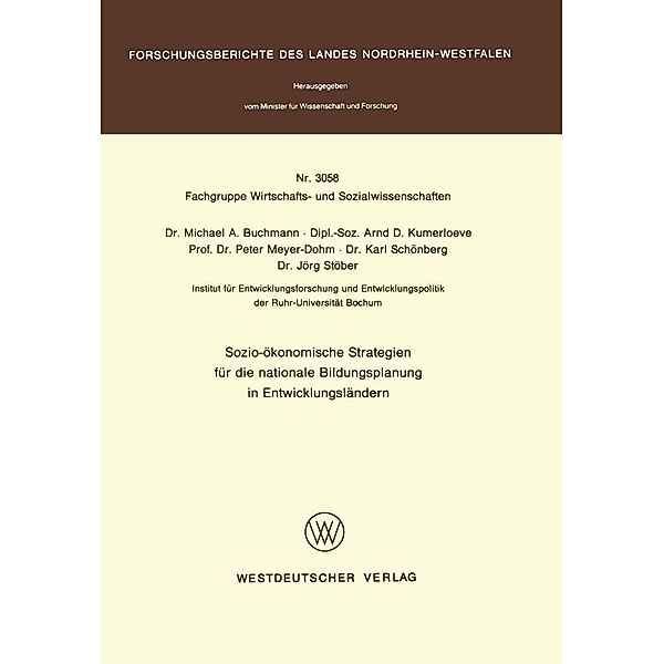 Sozio-ökonomische Strategien für die nationale Bildungsplanung in Entwicklungsländern / Forschungsberichte des Landes Nordrhein-Westfalen Bd.3058, MichaelA. Buchmann