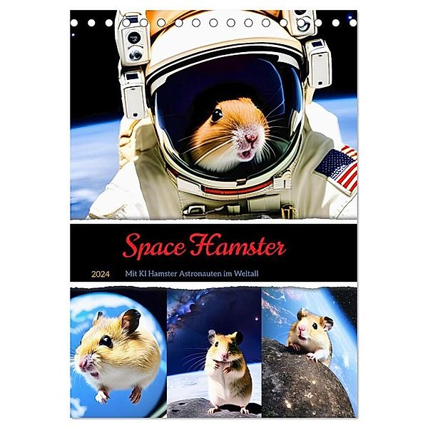 Space Hamster - Mit KI Hamster Astronauten im Weltall (Tischkalender 2024 DIN A5 hoch), CALVENDO Monatskalender, Fred Schimak