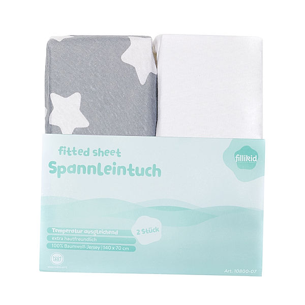 fillikid Spannbettlaken STERNE (140x70) 2er-Pack in grau/weiss