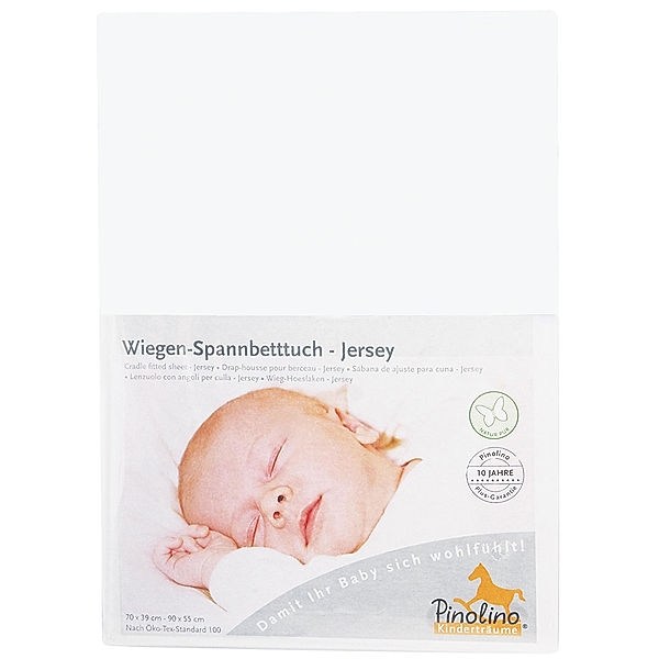 Pinolino Spannbetttuch (70x40/90x55) für Wiegen & Anstellbettchen in weiß