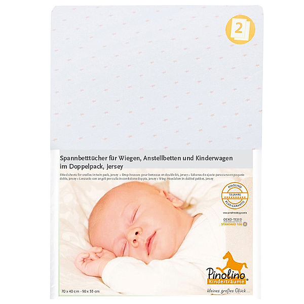 Pinolino Spannbetttücher Sternchen 2er-Pack 70x140 cm für Kinderb. (Farbe: rosa/weiß)