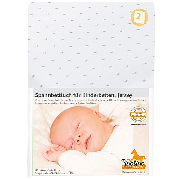 Pinolino Spannbetttücher Sternchen 2er-Pack 70x140cm für Kinderb. (Farbe: grau/weiß)