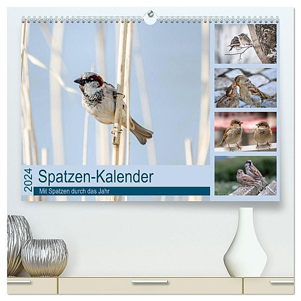 Spatzen-Kalender (hochwertiger Premium Wandkalender 2024 DIN A2 quer), Kunstdruck in Hochglanz, Marianne Drews
