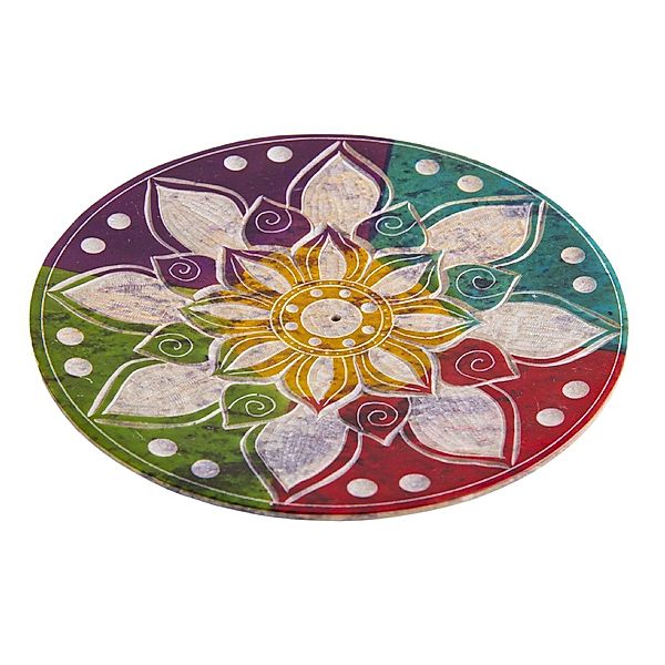 Specksteinhalter rund, Buntes Mandala