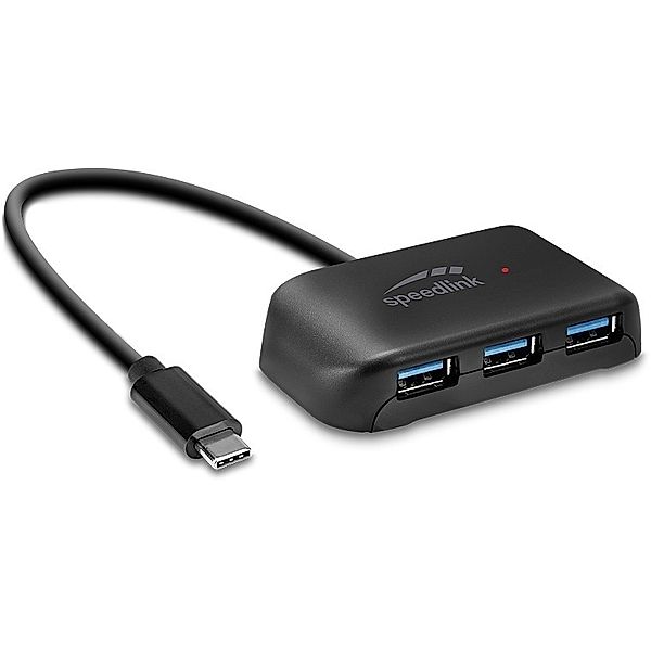 SPEEDLINK SNAPPY EVO USB Hub, 4-Port, Type-C to USB 3.0, USB 3.1 Gen 1, USB 3.2 Gen 1 (5 Gbit-s), black