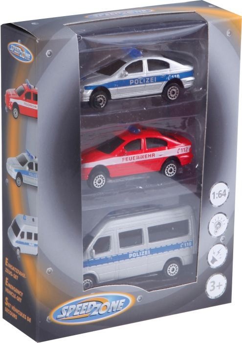 Speedzone Polizei-Van mit Licht und Sound 1:64 Polizei Auto Spielzeug Kinder NEU 
