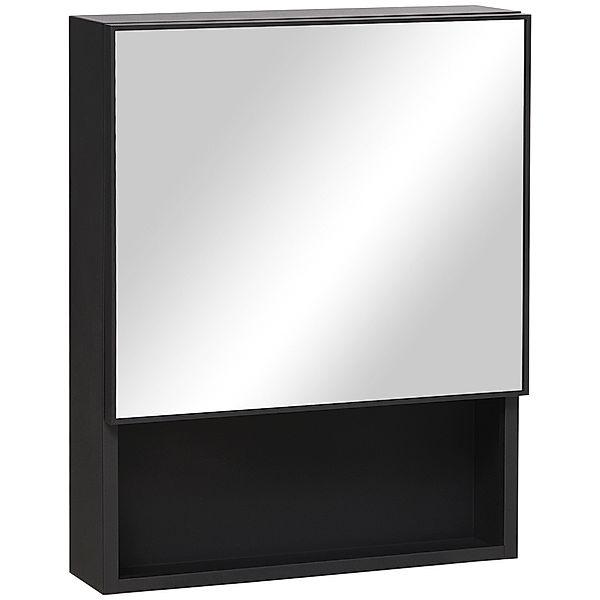 Spiegelschrank mit einer Tür und extra Fach schwarz (Farbe: schwarz)