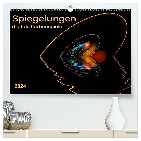 Spiegelungen - digitale Farbenspiele (hochwertiger Premium Wandkalender 2024 DIN A2 quer), Kunstdruck in Hochglanz, Peter Roder