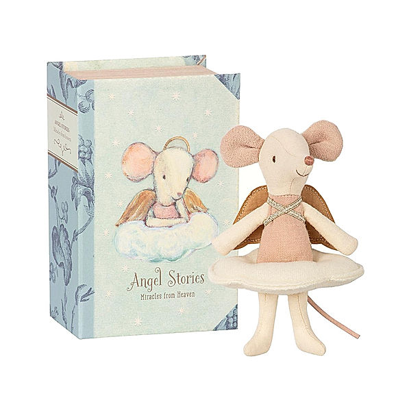 Maileg Spielfigur ANGEL MOUSE BIG SISTER IN BOOK (12 cm) in rosa