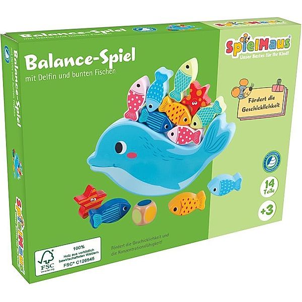 SpielMaus Holz Balance Spiel Delfin, 14 Teile