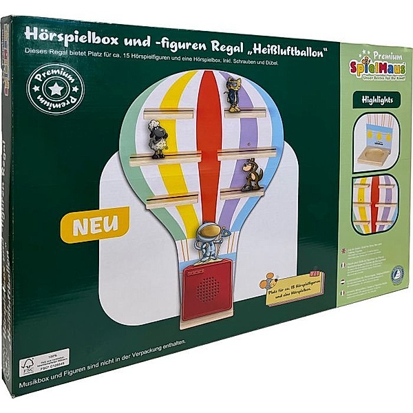 SpielMaus Holz Hörspielbox + Figuren Regal Heißluftballon
