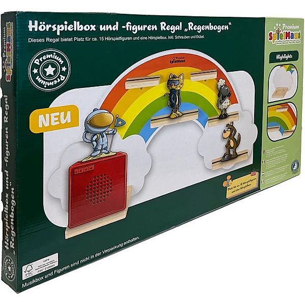 SpielMaus Holz Hörspielbox und Figuren Regal ''Regenbogen''