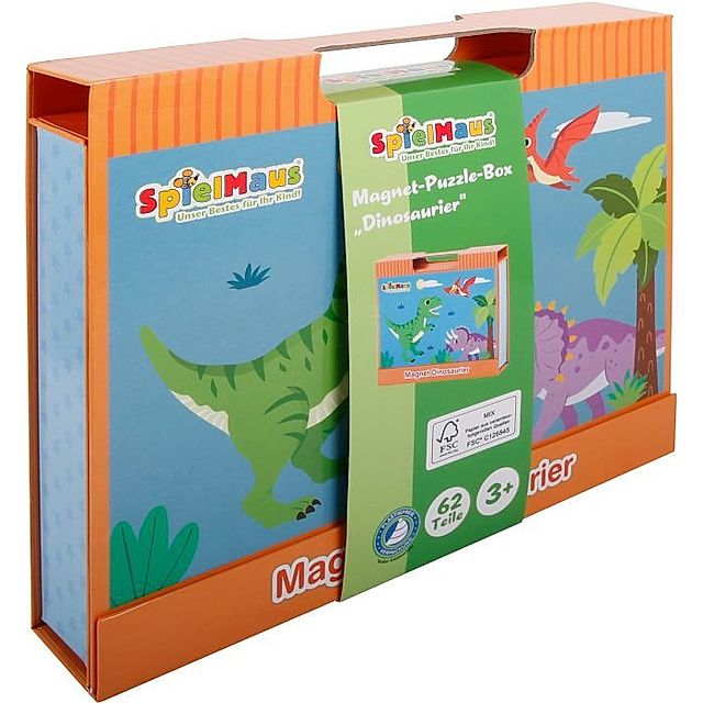 SpielMaus Holz Magnet Puzzle-Box ''Dinosaurier'', 61 Teile