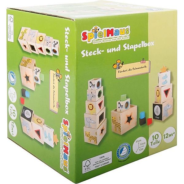 SpielMaus Holz Stapel- und Steckbox, 10 Teile