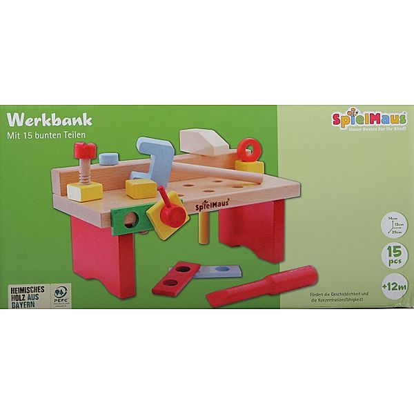 SpielMaus Holz Werkbank 15-teilig, 29 x 14 x 13 cm