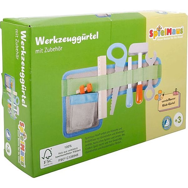 SpielMaus Holz Werkzeuggürtel, mit Zubehör