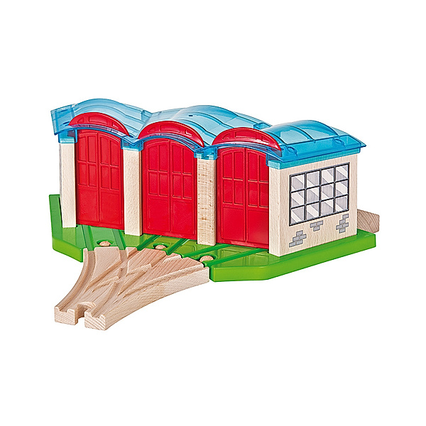 Eichhorn Spielzeug-Lokschuppen 5-teilig aus Holz