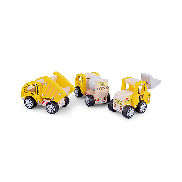 New Classic Toys Spielzeugautos BAUFAHRZEUGE 3-teilig aus Holz in gelb