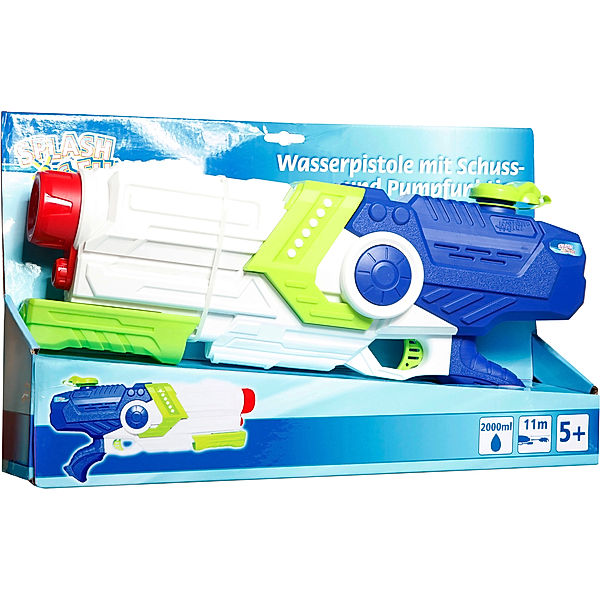 Splash & Fun Wasserpistole mit Pumpfunktion, Volumen 1700 ml, Reichweite 11 m,