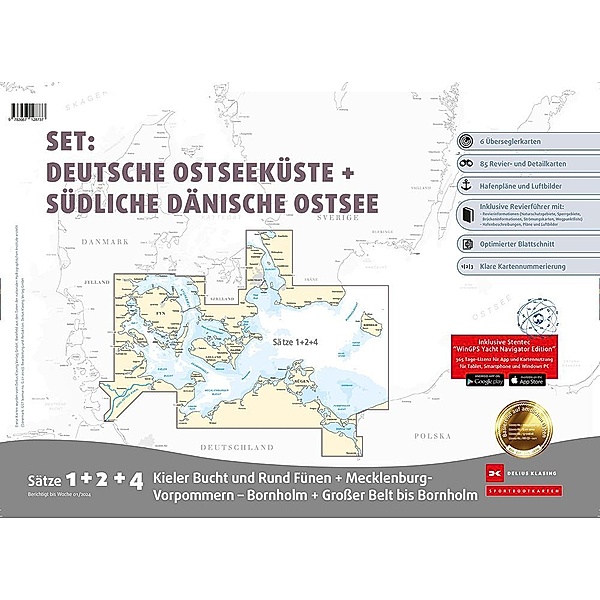 Sportbootkarten Satz 1, 2 und 4   Set: Deutsche Ostseeküste und Südliche Dänische Ostsee (Ausgabe 2024)