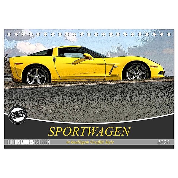 Sportwagen in knalligem Graffiti Style (Tischkalender 2024 DIN A5 quer), CALVENDO Monatskalender, Schnellewelten