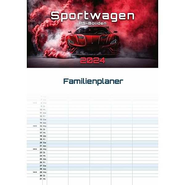 Sportwagen - PS-Boliden - 2024 - Kalender DIN A3 (Familien-/Terminplaner)