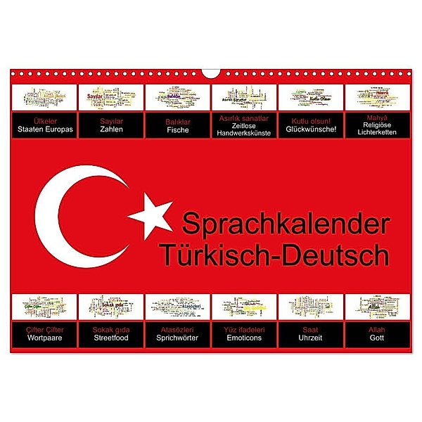 Sprachkalender Türkisch-Deutsch (Wandkalender 2024 DIN A3 quer), CALVENDO Monatskalender, Claus Liepke