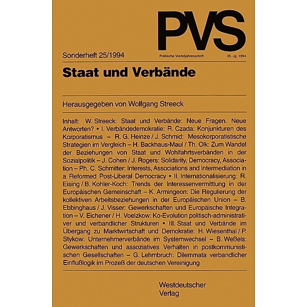 Staat und Verbände / Politische Vierteljahresschrift Sonderhefte Bd.25