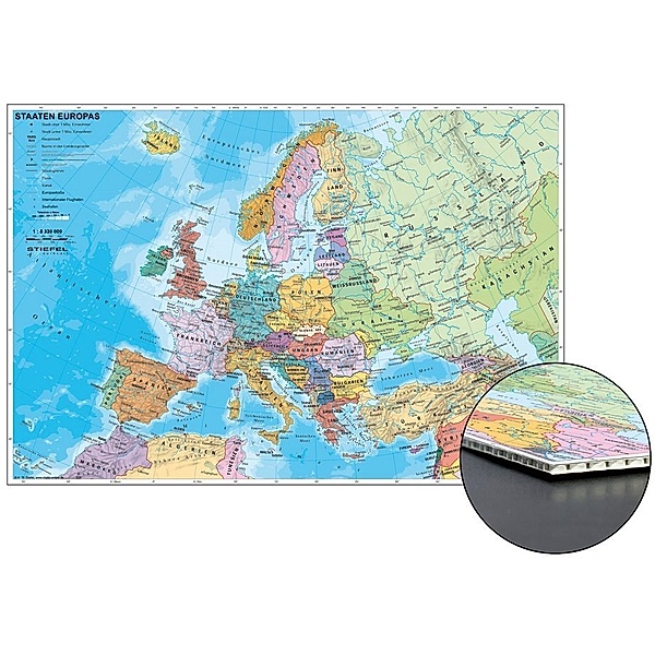 Staaten Europas zum Pinnen auf Wabenplatte, Planokarte