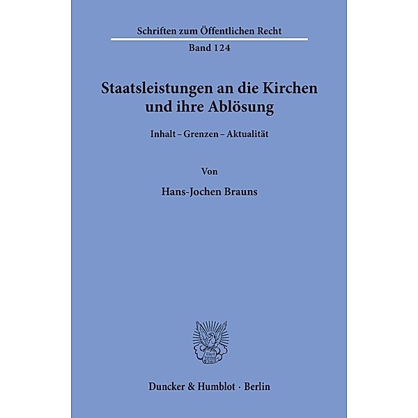 Staatsleistungen an die Kirchen und ihre Ablösung., Hans-Jochen Brauns