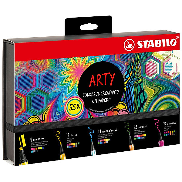 STABILO ARTY Creative Set  55er Pack  Fineliner, Filzschreiber, Premium-Filzstifte, Premium-Filzstifte mit dicker Keilspitze & Premium-Filzstift mit flexibler Pinselspitze