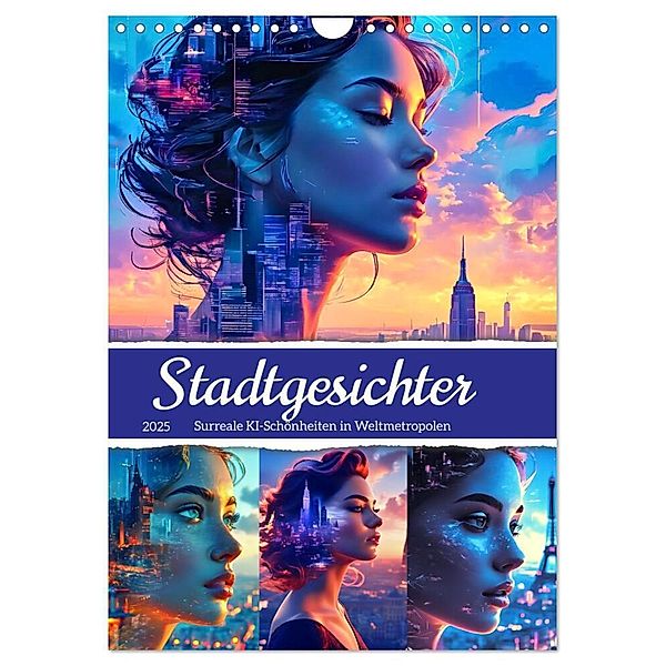 Stadtgesichter - Surreale KI-Schönheiten in Weltmetropolen (Wandkalender 2025 DIN A4 hoch), CALVENDO Monatskalender, Calvendo, Katharina Stachanczyk