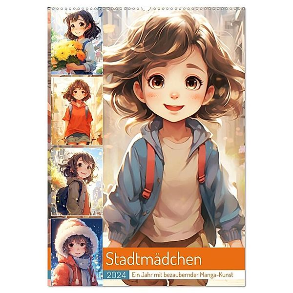 Stadtmädchen. Ein Jahr mit bezaubernder Manga-Kunst (Wandkalender 2024 DIN A2 hoch), CALVENDO Monatskalender, Rose Hurley