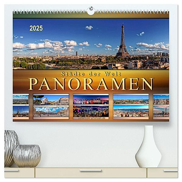 Städte der Welt, Panoramen (hochwertiger Premium Wandkalender 2025 DIN A2 quer), Kunstdruck in Hochglanz, Calvendo, Peter Roder
